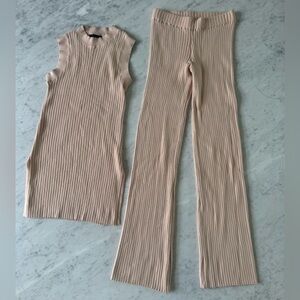 NWT Vici Exclusive Beige Cream Knit Set - Sleeveless Top and Pants Size Small